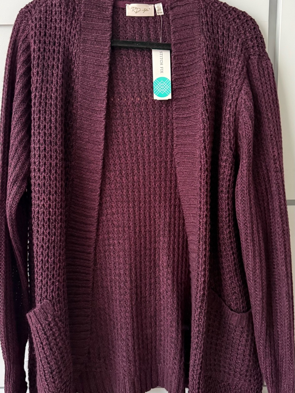 RD Style Plum Open-Front Textured Knit Cardigan